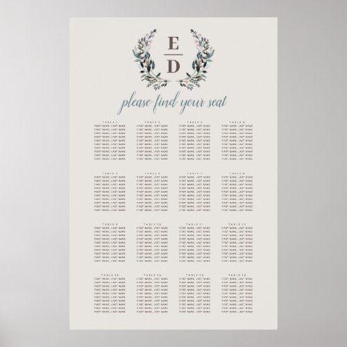 Garden Crest  Eggshell  Wedding Seating Chart