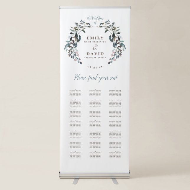 Garden Crest Floral Alphabetical Seating Chart Retractable Banner (Front)