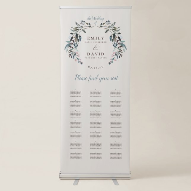 Garden Crest Floral Alphabetical Seating Chart Retractable Banner (Front)