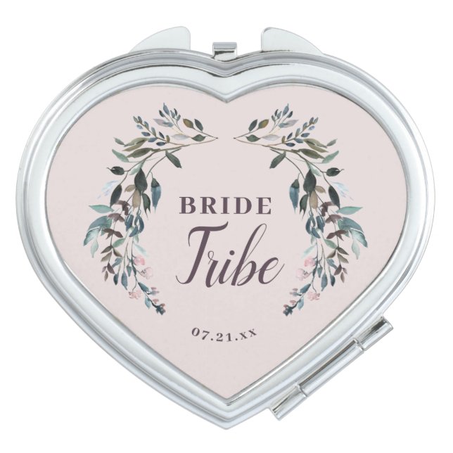Garden Crest Floral Bride Tribe Calligraphy Mauve Compact Mirror (Front)