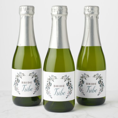 Garden Crest Floral Bride Tribe Calligraphy Sparkling Wine Label