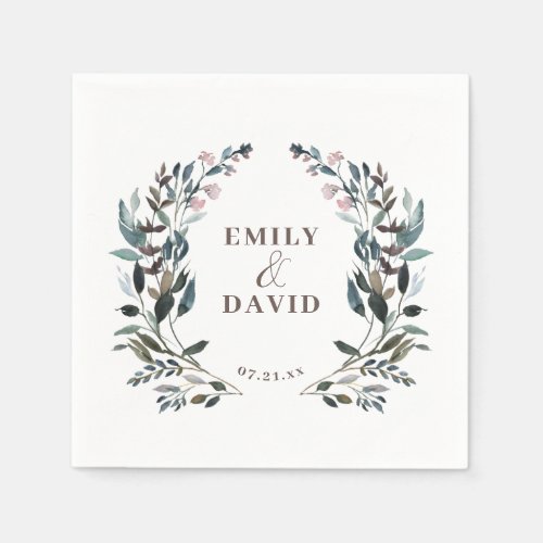 Garden Crest Floral Wedding Names and Date Napkins