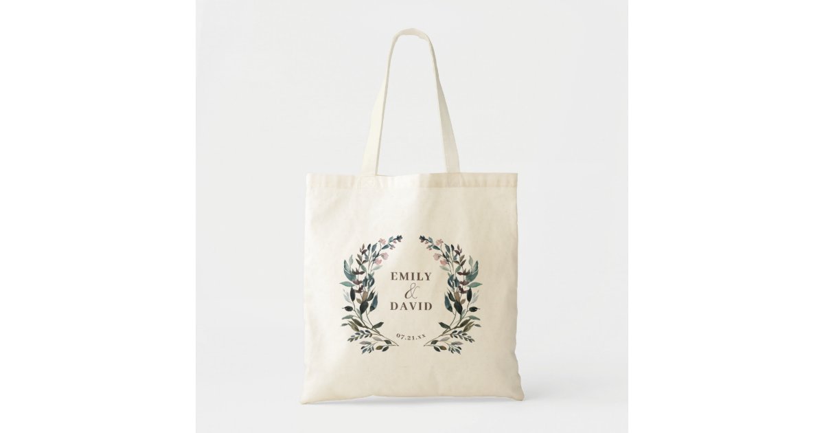 Garden Crest Floral Wedding Names And Date Tote Bag Zazzle Com