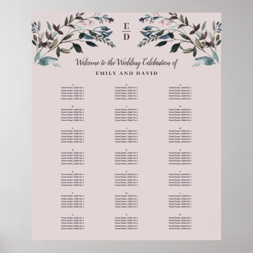 Garden Crest  Mauve  Alphabetical Seating Chart