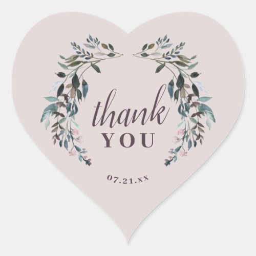 Garden Crest  Mauve Floral Wedding Thank You Heart Sticker