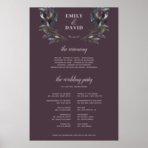 Garden Crest  Mauve Purple Ceremony Program Sign