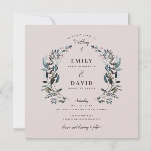 Garden Crest  Mauve Purple  Floral Square Wedding Invitation