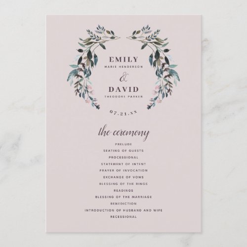 Garden Crest Mauve Purple Floral Wedding Ceremony Program