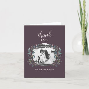 Garden Crest Mauve Purple Floral Wedding Photo Letterpress Thank You Card