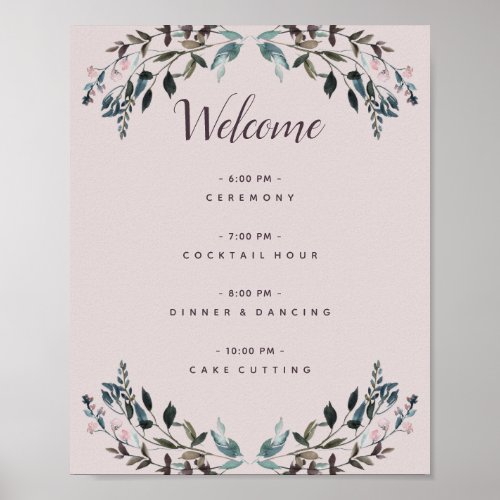 Garden Crest Mauve Purple Floral Wedding Program Poster