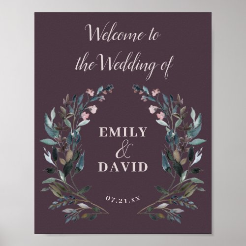 Garden Crest  Mauve Purple Floral Welcome Wedding Poster
