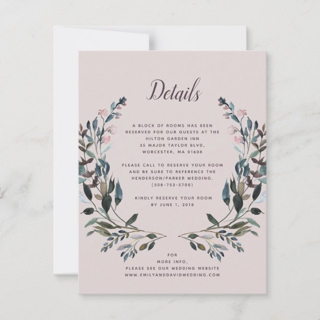 Garden Crest | Mauve Purple Wedding Hotel Details RSVP Card (Front)