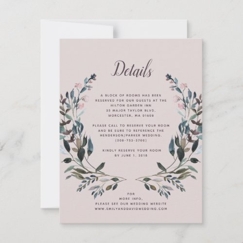 Garden Crest  Mauve Purple Wedding Hotel Details RSVP Card