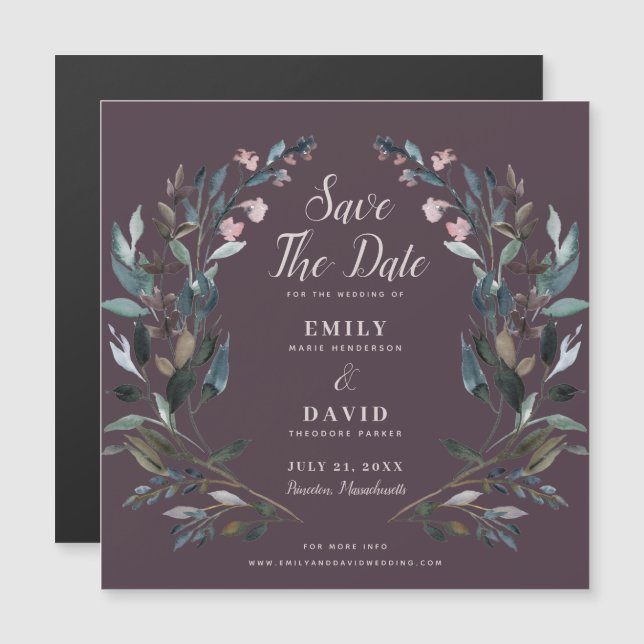 Garden Crest | Mauve Purple Wedding Save The Date Magnetic Invitation (Front/Back)
