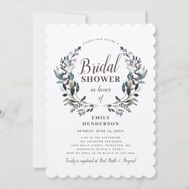 Garden Crest Rustic Kraft Floral Bridal Shower Invitation (Front)