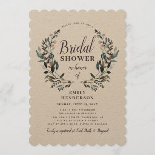 Garden Crest Rustic Kraft Floral Bridal Shower Invitation