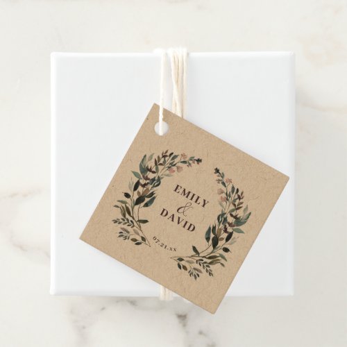 Garden Crest  Rustic Kraft Floral Wedding Names Favor Tags