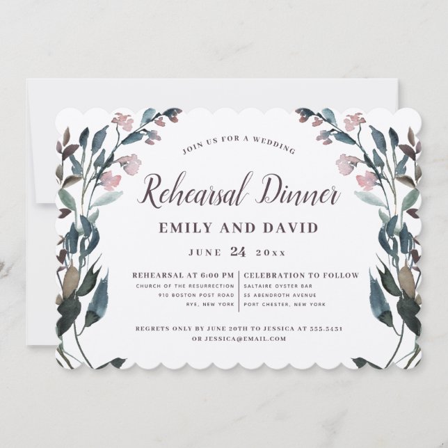 Garden Crest Rustic Kraft Floral Wedding Rehearsal Invitation (Front)