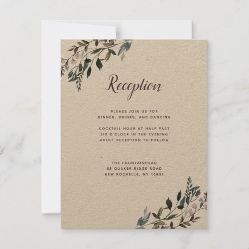 Garden Crest  Rustic Kraft Wedding Reception Info RSVP Card