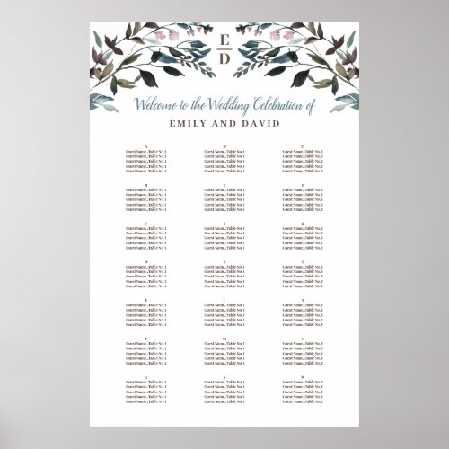 Garden Crest  White  Alphabetical Seating Chart