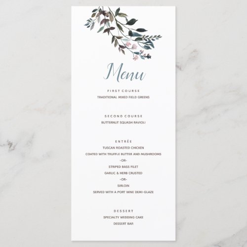 Garden Crest  White Blue Floral Wedding Script Menu