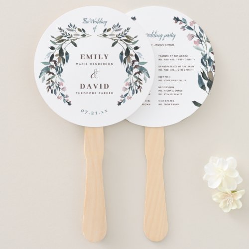 Garden Crest  White Blue Wedding Party Program Hand Fan