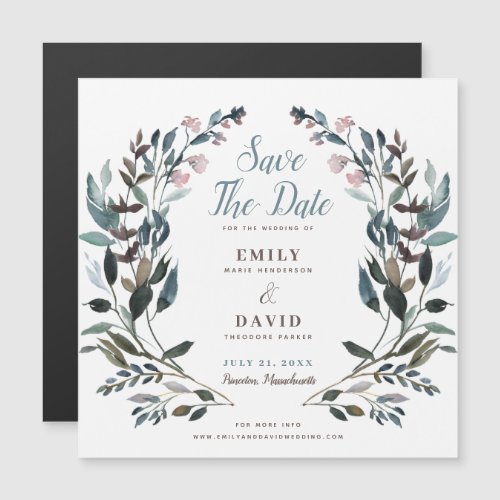 Garden Crest  White Blue Wedding Save The Date Magnetic Invitation