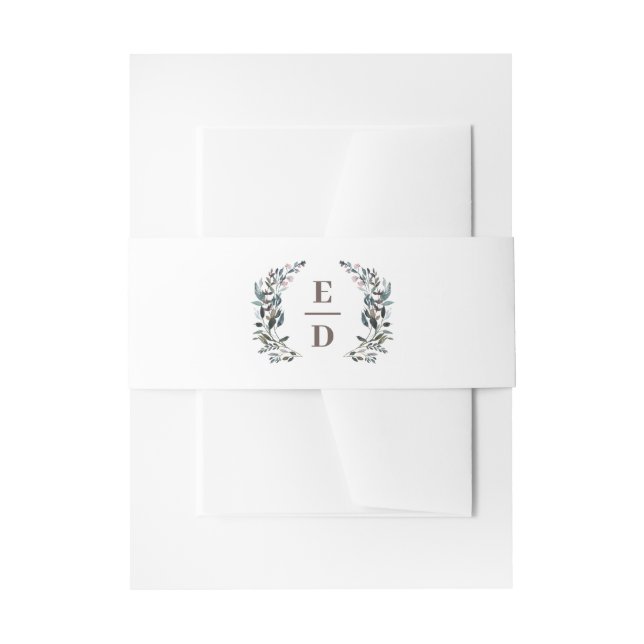 Garden Crest | White | Wedding Monogram Invitation Belly Band (Front Example)