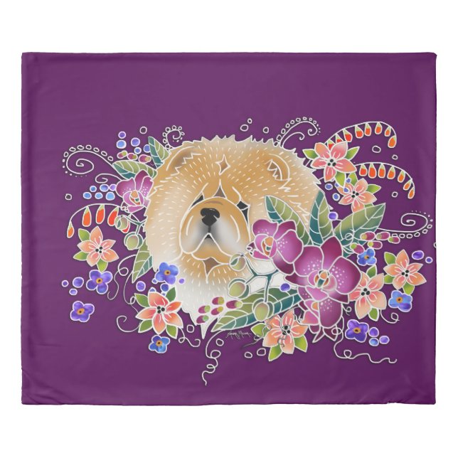 GARDEN DANCE Chow -  King Duvet Cover -eggplant (Front)