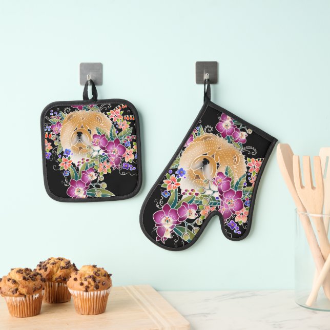 GARDEN DANCE  Chow  Oven Mitt & Pot Holder Set (Insitu(Hanging))