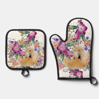 GARDEN DANCE  Chow  Oven Mitt & Pot Holder Set