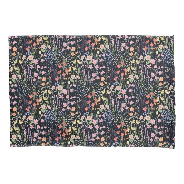 Garden Dark Background Wildflowers Floral Pattern Pillow Case (Front)