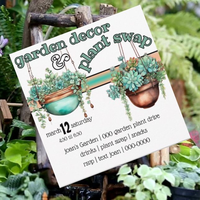 Garden Decor and Plant Swap Spring Party Invitation (Spring plant and garden decor swap party invitations you can customize on the front and back. )