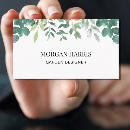 Garden Designer Watercolor Greenery Business Card