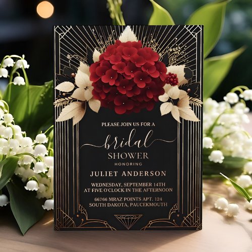 Garden Diamond Red Black And Gold Bridal Shower Foil Invitation