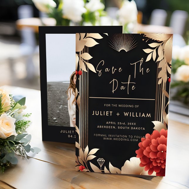 Garden Diamond Red Black And Gold Wedding Save The Date (Creator Uploaded)