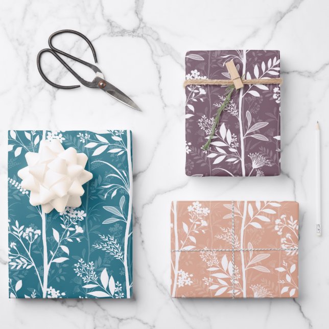 Garden Dream Refined Floral Silhouettes Wrapping Paper Sheets (Front)