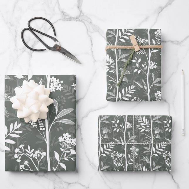 Garden Dream Refined Floral Wrapping Paper Sheets (Front)