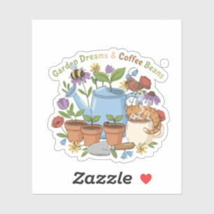 Garden Dreams & Coffee Beans Cute Cat Cottagecore Sticker