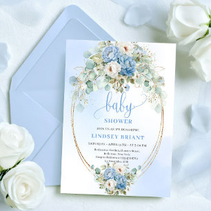 Garden Dusty Blue Flowers Greenery Baby Shower Invitation
