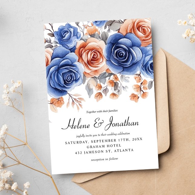 Garden Dusty Blue Rust Terracotta Elegant Wedding Invitation (Garden Dusty Blue Rust Terracotta Elegant Wedding Invitation)