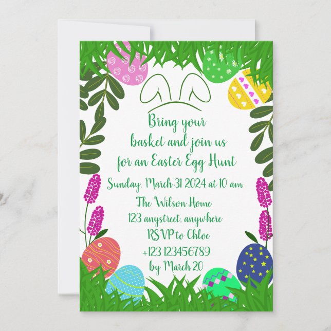 Garden Easter Egg Hunt Colorful Eggs  Invitation (Front)