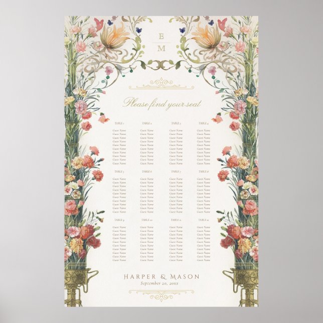 Garden Elegance Floral Wedding Seating Chart (Front)