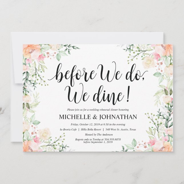 Garden Elegance Wedding Rehearsal Dinner Invites (Front)