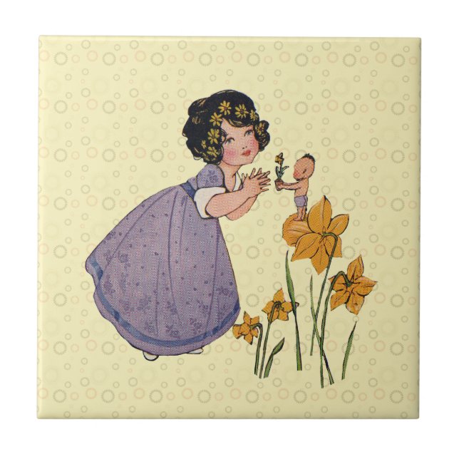 Garden Elf Daffodil Fairyland Spring Easter Ceramic Tile (Front)