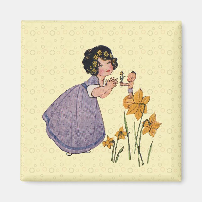 Garden Elf Daffodil Fairyland Spring Easter Magnet (Front)