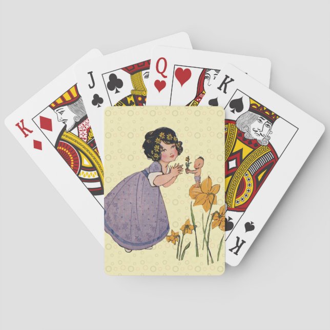Garden Elf Daffodil Fairyland Spring Easter Poker Cards (Back)