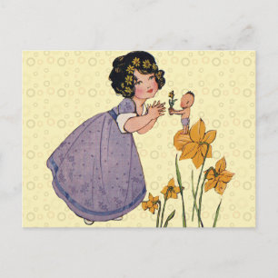 Garden Elf Daffodil Fairyland Spring Easter Postcard