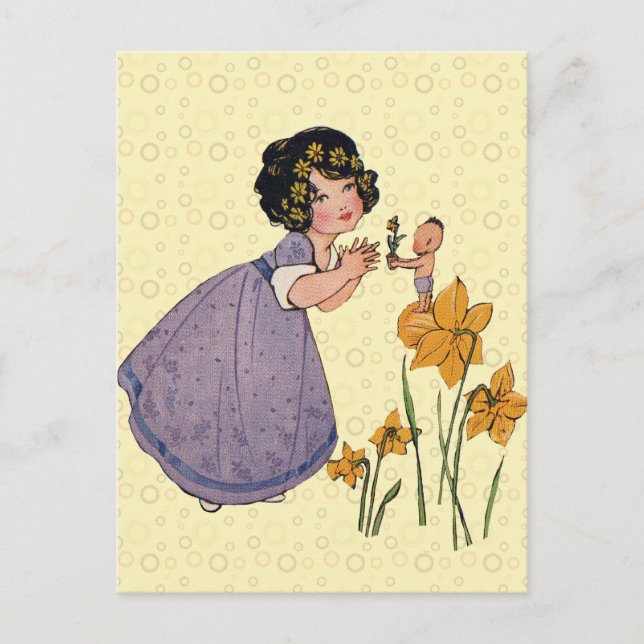 Garden Elf Daffodil Fairyland Spring Easter Postcard (Front)