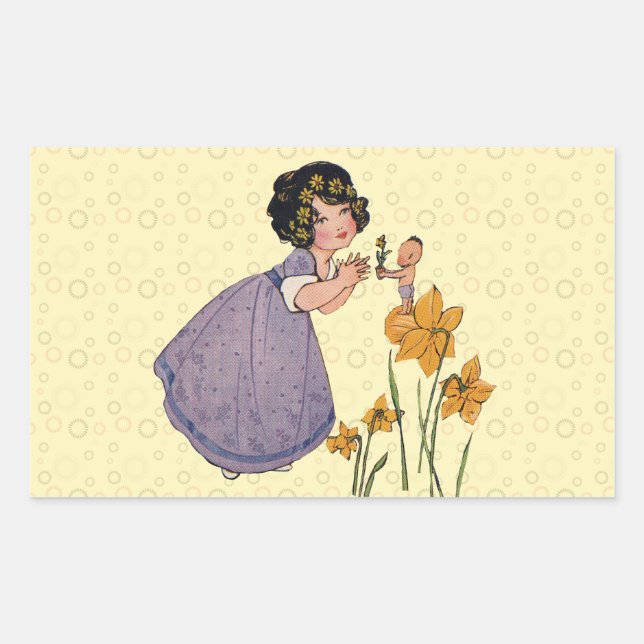 Garden Elf Daffodil Fairyland Spring Easter Rectangular Sticker (Front)